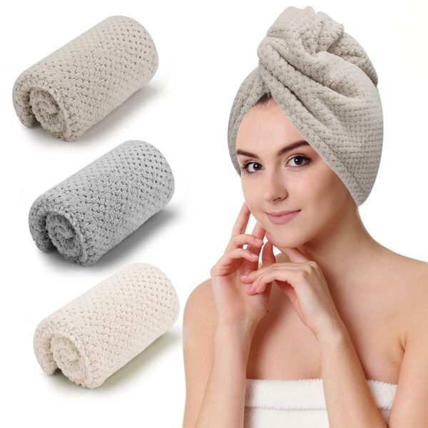 3Pcs Microfiber Hair Towel Wrap for Wet Hair, Anti-Frizz Turban