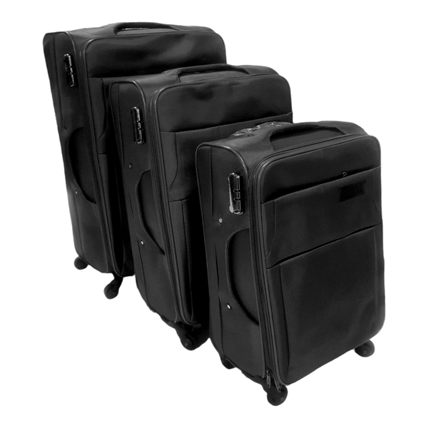SMTE - Quality Trolley 3 Piece Fabric Travel Luggage Spinner Suitcase Set