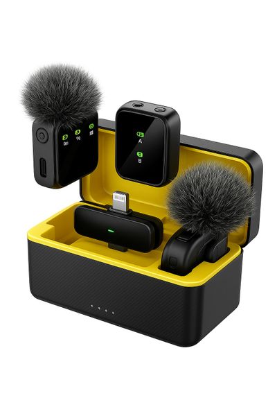 2-in-1 Wireless Lavalier Mic Dual Microphone Receiver For iP &amp; USB-C K50