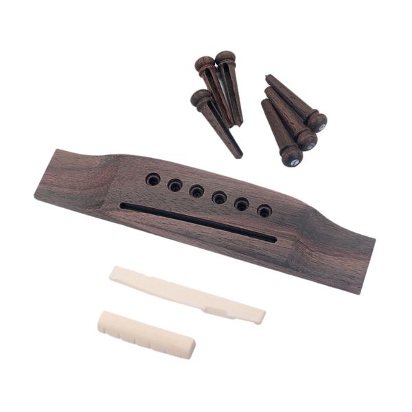 Acoustic Guitar Replacement Set Ebony Bridge End Pins Bone Saddle &amp; Nut and