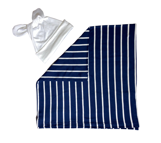 Swaddle, Receiving Blanket with Newborn Beanie-Black with white stripes