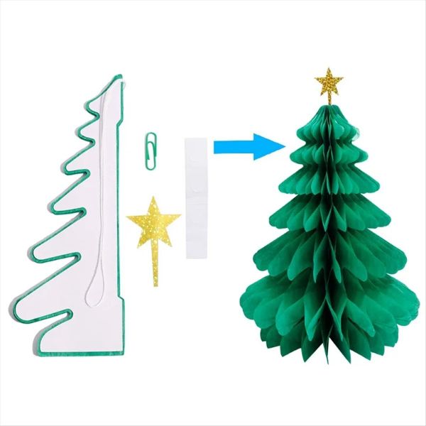 12 Pcs Christmas Tree Paper Honeycomb Pendant Table Decoration B