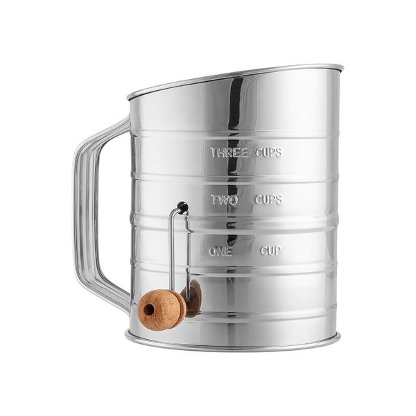 3 Cup - Hand-Crank Stainless Steel Flour Sifter - Silver