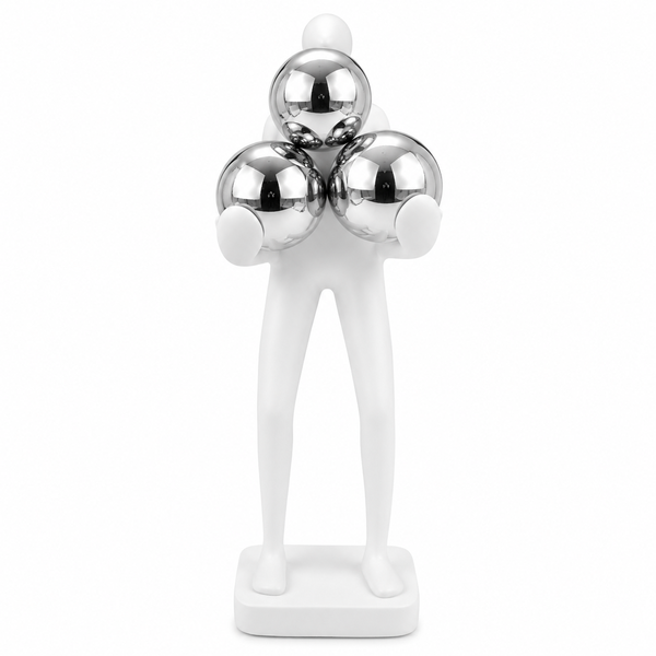 Modern Abstract Decorative Figurine with Chrome Spheres - White/Black Home