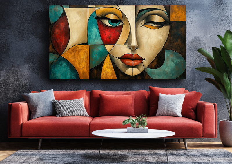Canvas Wall Art - Cubist Morden Abstract Face - 0289