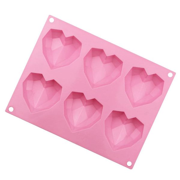 Geometric Heart Silicone Mold - 6 Cavity Pink