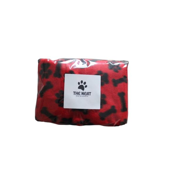 The NEAT Pet Blanket Polar Fleece - Red with black paw and bones