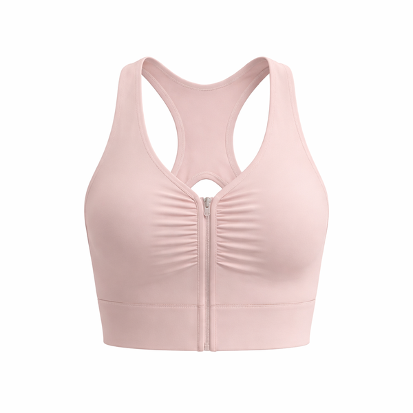 Women's Front Zipper Sports Bra - Pink