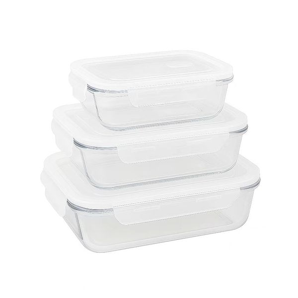 Bestby -3pcs Borosilicate Glass Food Storage Container Set with White Lids