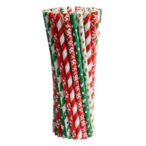 25-Piece Festive Assorted Christmas Straws - Multicolor