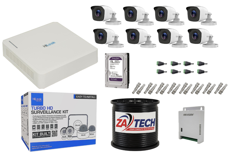 HiLook 8CH 2MP CCTV Kit with 1TB WD HDD, Zatech RG59 Cable roll