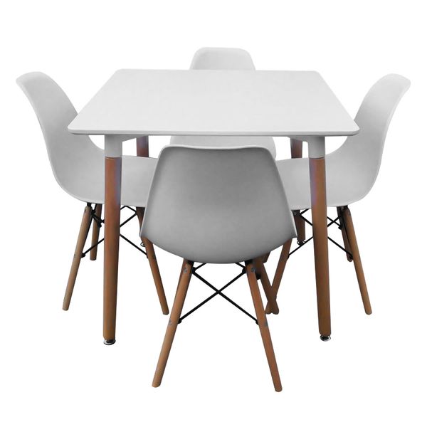 Square Table with 4 Chairs - White