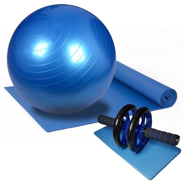 Yoga Mat- Exercise Ball - Ab Wheel - Blue