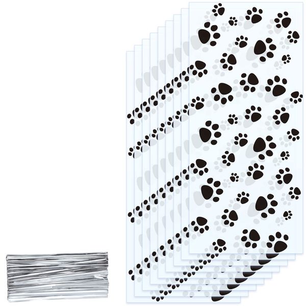 100 Pieces Pet Paw Print Cone Cellophane Bags