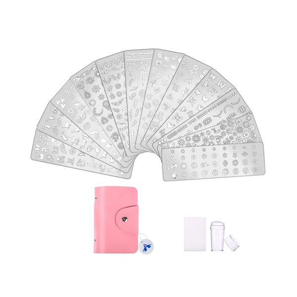 15 in 1 Nail Stamping Plates Set Nail Art Stamper and Scraper Kit