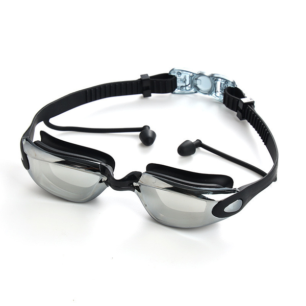 Professional Racing Mirrored Anti-Fog Swim Goggles with Integrated Earplugs