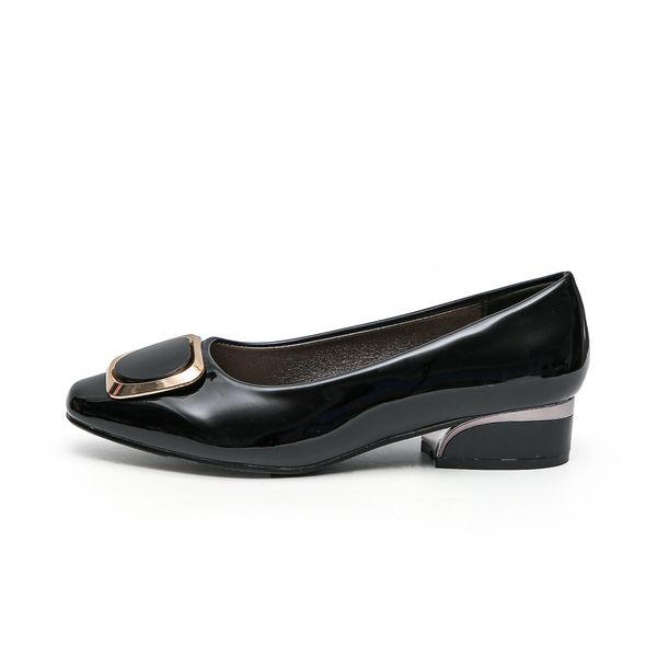 TTP Low Block Heel Patent PU Courts with Square Decor JSF61