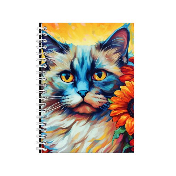 Orange Sunflower Birman Cat Neon Notebook Gift Idea A4 Notepad Pad 75