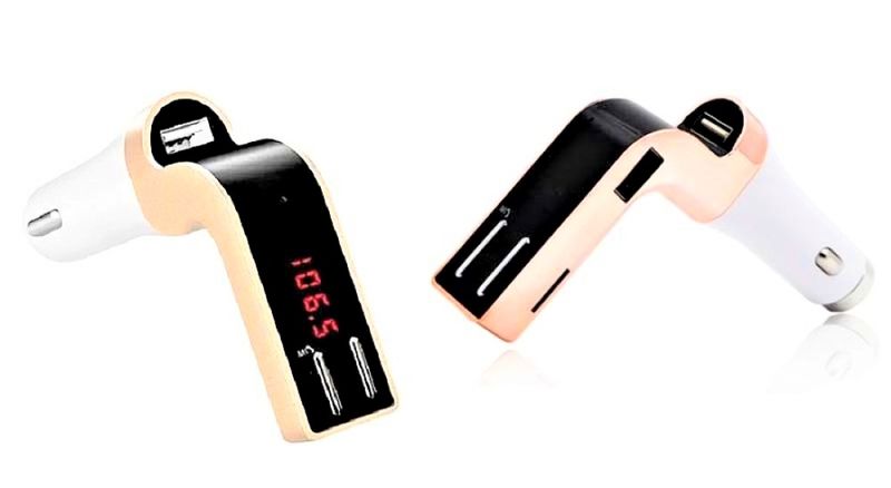 The LED Light Up Store Bluetooth FM Transmitter Car Kit - White/Gold