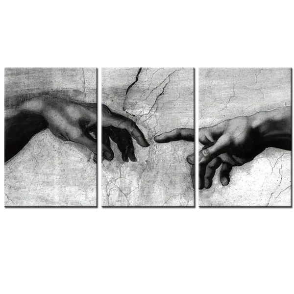 Canvas-Art-3 Pieces Black &amp; WhiteHand Of God Creation Of Adam Wall Art
