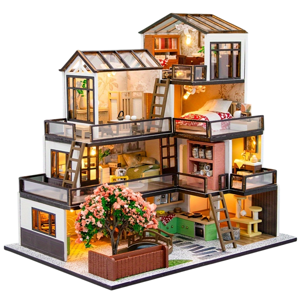 DIY Handcrafted Miniature Wooden Nordic Style Dollhouse With Furniture