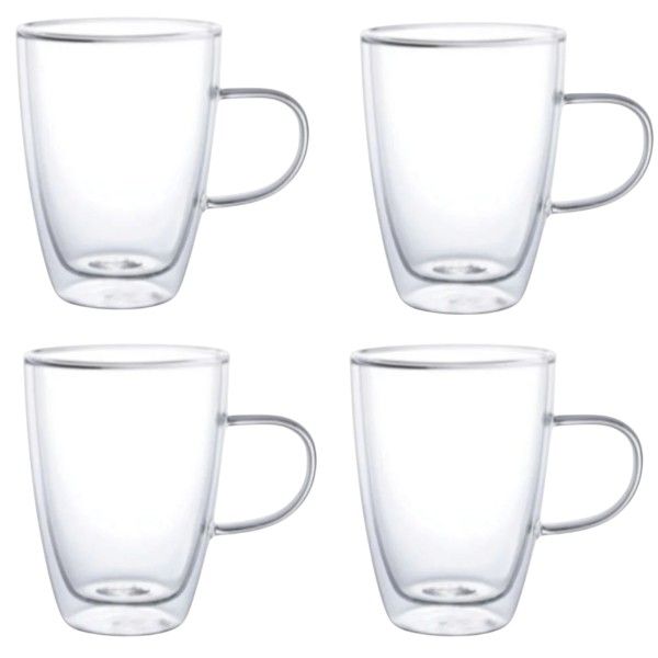 Double-Wall Insulated Glass Mugs - Transparent 450ml 4-Pack