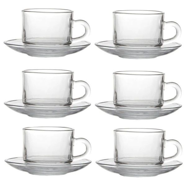 Cup And Saucer 200ml 12 Piece Round Set Glass - Table Essentials