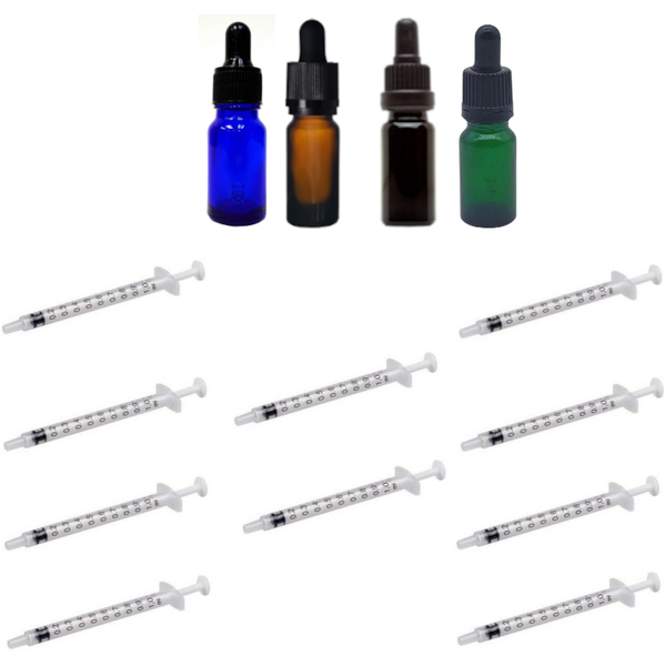 4x 10ml Bottle For Medicine Aromatherapy Homeopathy W 10x 1ml Syringe