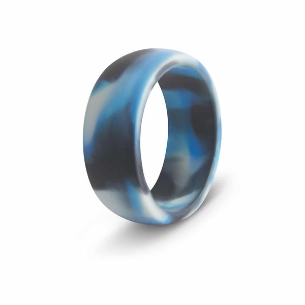 botthms Ocean Flow Silicone Wedding Ring For Men Blue &amp; Black Size 7-14