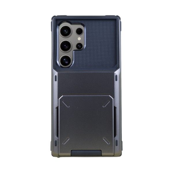Rugged Flip Card Phone Case Compatible With Galaxy S24 Ultra - BLack