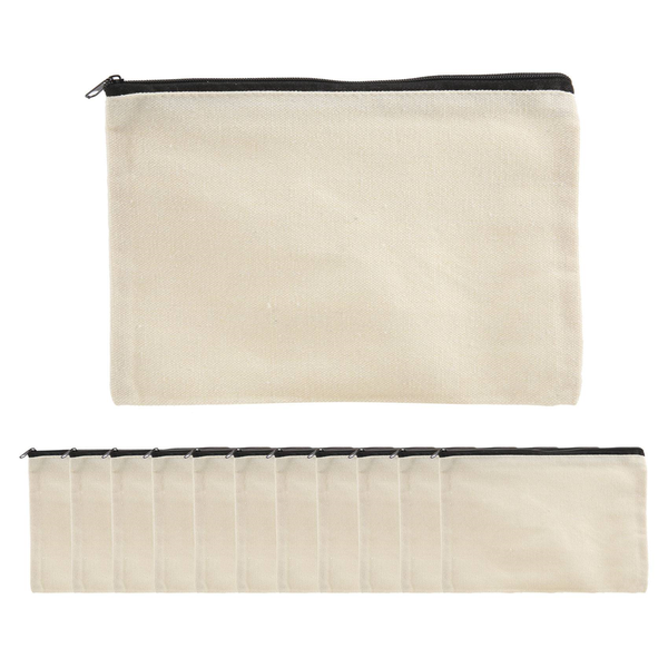 12 Pack Canvas Zipper Bags, Blank DIY Pouches for Travel Cosmetic