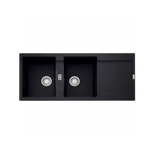 Quartz and Resin Comp Double Bowl Kitchen Sink with Single Drainer Black