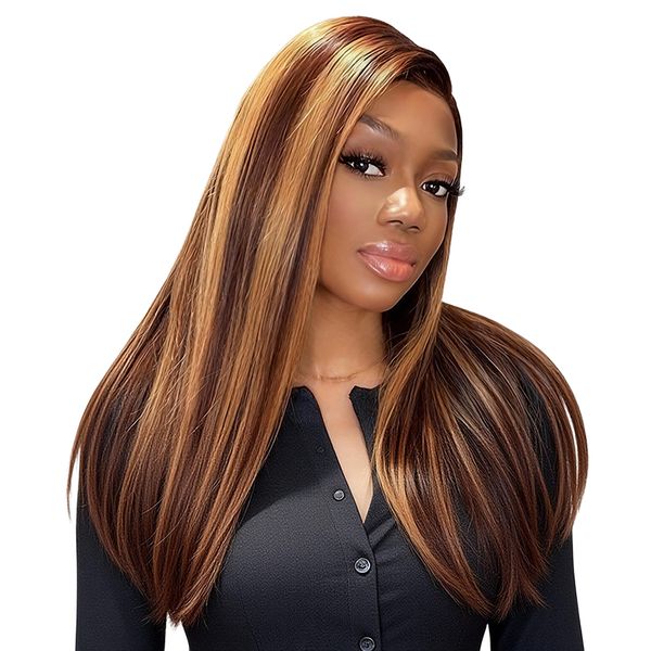 Black In P4/27# Straight Wig Piano Highlight Full frontal glueless wig 18