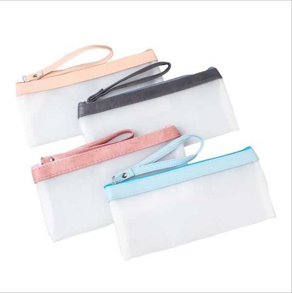 Cute Clear Exam Pencil Case Pouch, PU Zipper Large Black Pen Pencil Case