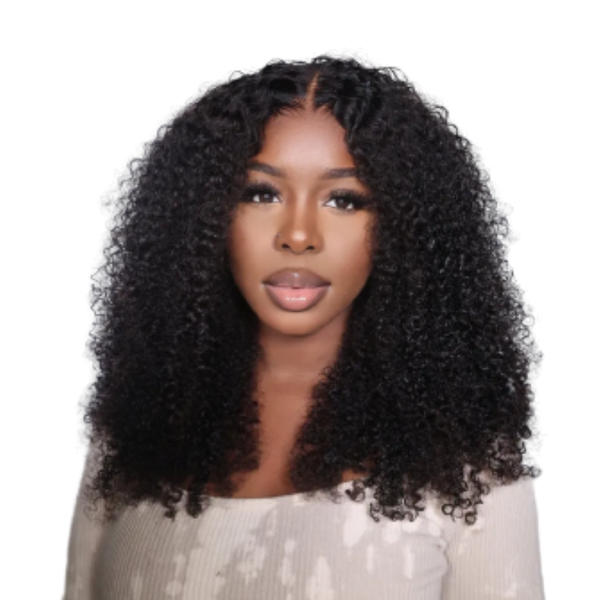 Brazilian Kinky Curly Hair Wig With 4x1 Part Closure.