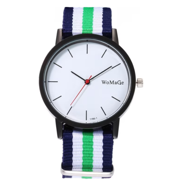 Men's Wristwatch, Alloy/Nylon Strap, Blue/White/Green Dial