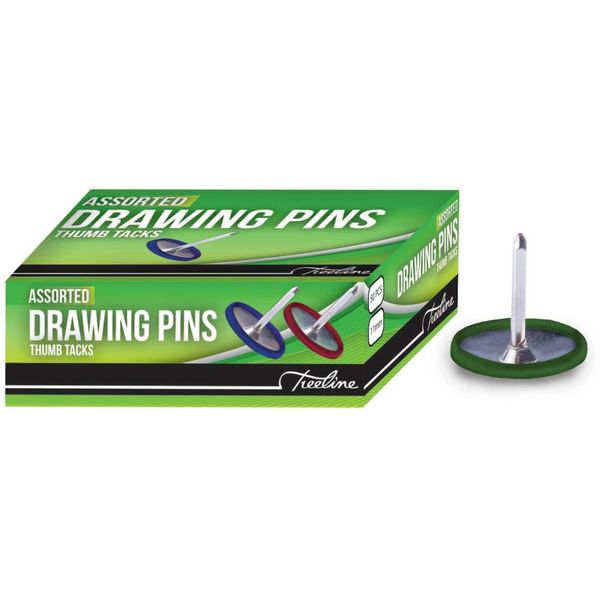 Treeline - Drawing Pins Coloured 11mm 50's - Box of 10