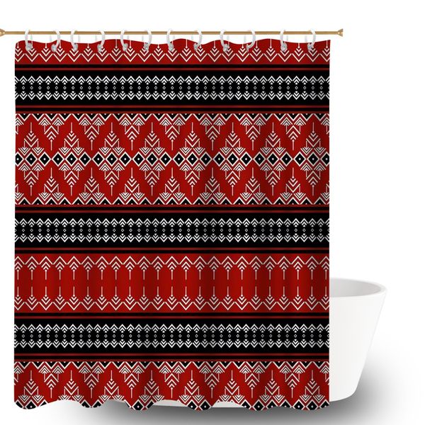 Shower Curtain for Bathroom Set with 12 Hook, Fair Isle Design Bath Curtain