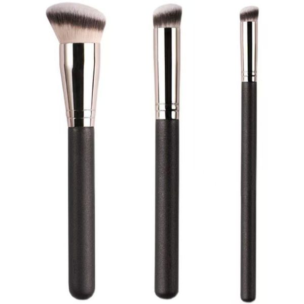 3-Piece Makeup Brush Set - Foundation, Concealer &amp; Eyeshadow with Holder