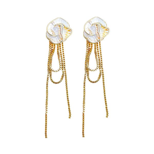 Elegant White Camellia Tassel Earrings - One Pair Worn Two Ways