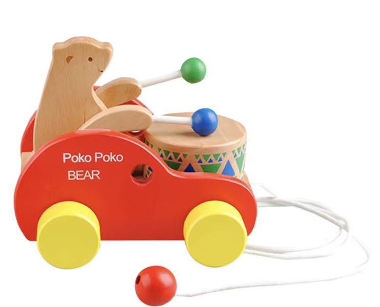 PokoPoko Bear Wooden Pull-Along Drum Toy