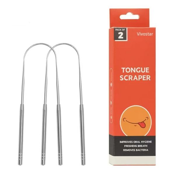 Tongue Scraper for Adults (2 Pack), Stainless Steel Tongue Cleaner