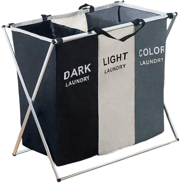 3-Compartment Laundry Basket Hamper - Bathroom &amp; Bedroom Clothes Organizer
