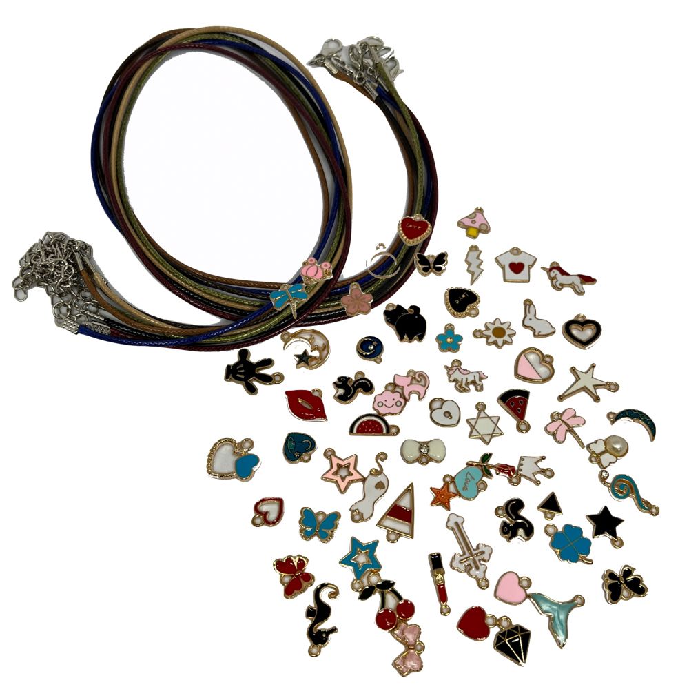 Craft Jewellery Multi Coloured Leather Cords (50cm) And Charms Set Of