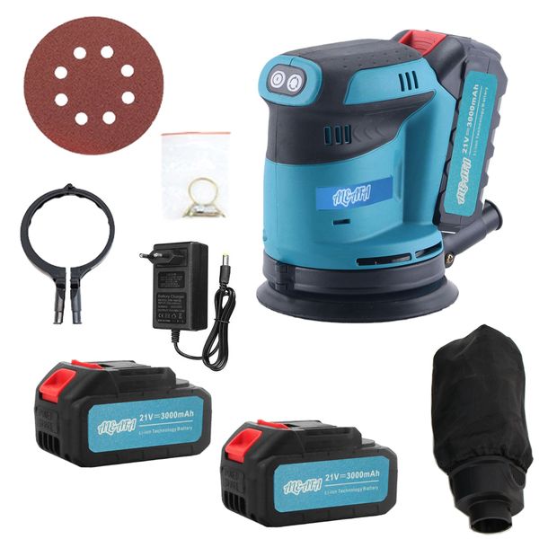 Al&amp;Afa Cordless Orbital Sander 21V 125mm with 2 Batteries &amp; Dust Bag