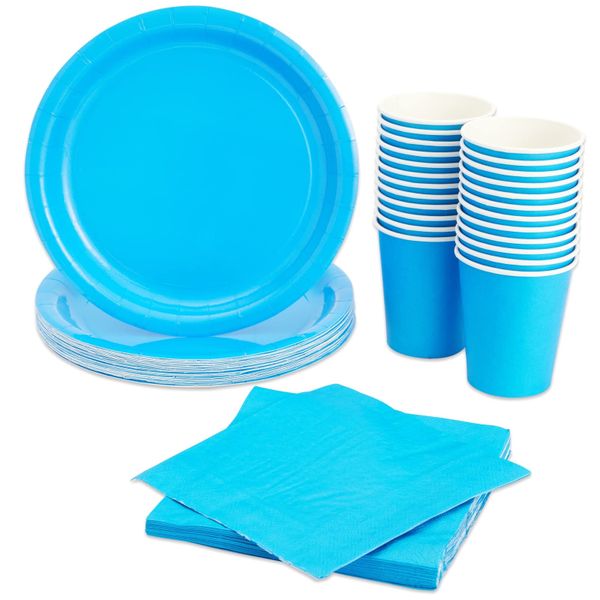 72 Pieces Party Supplies with Pastel Paper Plate Cup Napkins (Serves 24)