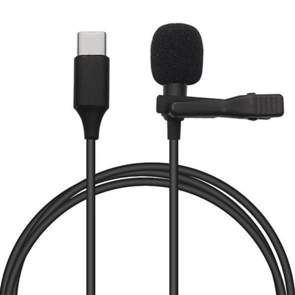 Lavalier Mic USB Type C Microphone - Black Microphones with Type C Adapter
