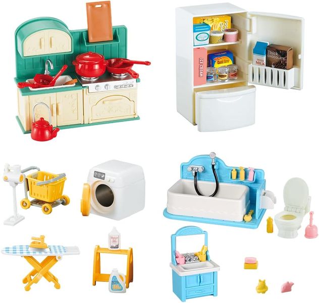 Dollhouse Furniture, Kitchen &amp; Bathroom Toy Set,Fridge Washing Machine Set