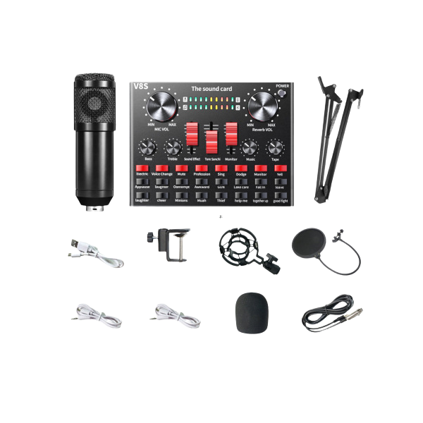 BM800 Condenser microphone with V8s Sound card - Black