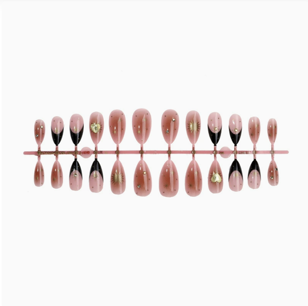 Salon Quality Reusable Press-On Nails Almond - Pink Ombre Starburst